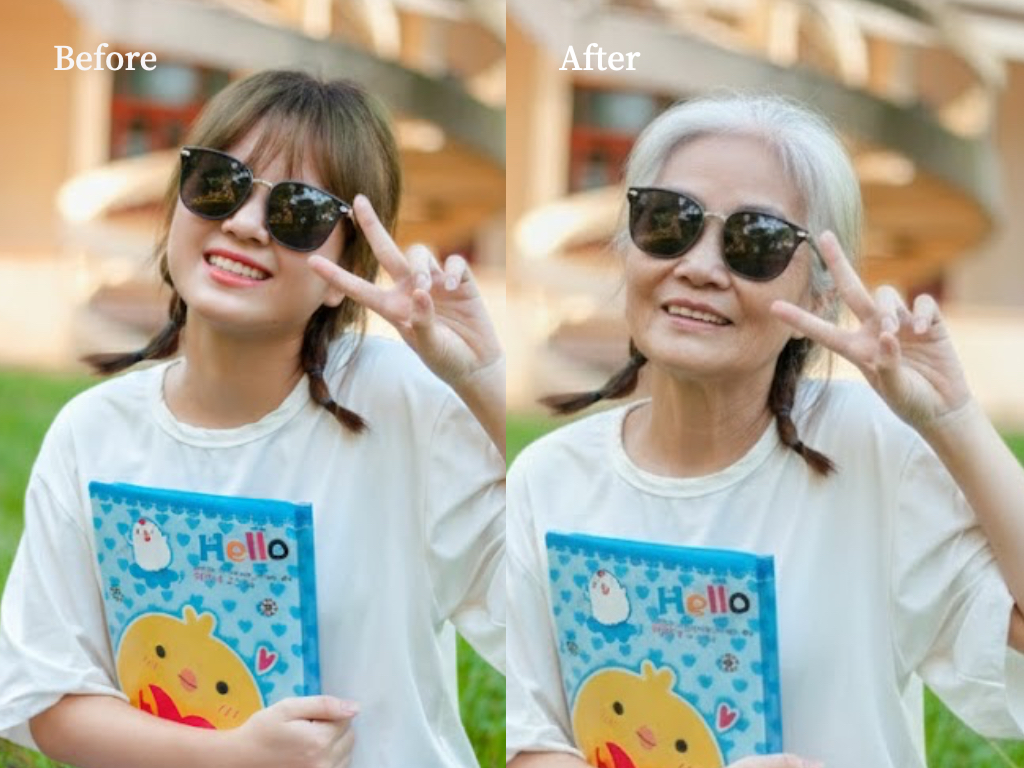 AI age transformation make person look older or younger